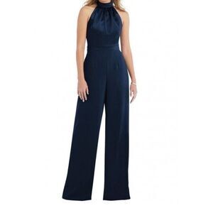 Afterโ Six Womens 2 Tone Navy Jumpsuit Sz 2 NWT Halter Neck Satin PLEASE READ